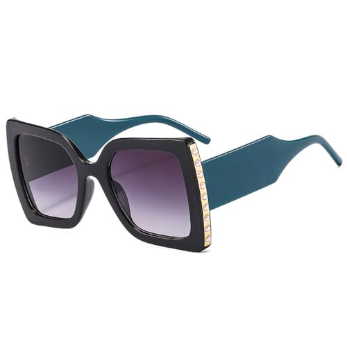 Lunettes de soleil pour femmes tendance UV400 grand format rétro chic à perles