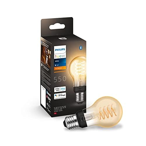 Philips Hue White Filament A60 Smart Light Bulb [E27 Edison Screw] 7W for Warm Vintage Indoor Home Lighting. Decorate Your Livingroom Bedroom or Diningroom