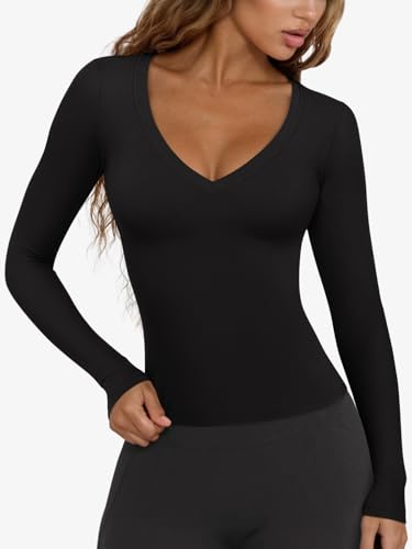 LASLULU Womens Long Sleeve Sexy V Neck T Shirts Basic Workout Tops Athletic Yoga Casual Crop Top4
