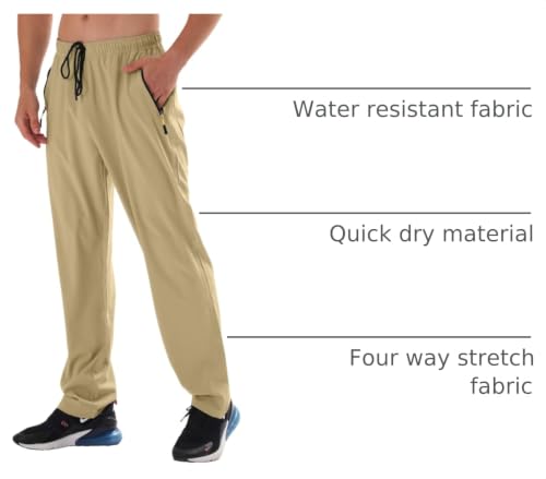 Image of Men's Elastic Waist Hiking Pants Water Resistant Quick-Dry Lightweight Outdoor Sweatpants with Zipper Pockets