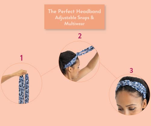 Women’s Fashion Headband For Natural, Curly Hair | No-Slip, 3-Snap, Adjustable, Washable, Turban Headwrap (Army Blue Camo) #TOP3