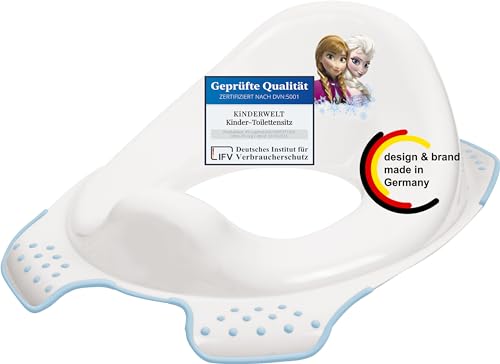 KiNDERWELT Siège de toilette de qualité supérieure pour enfants et bébés, motif Disney Frozen blanc, pot pour les tout-petits à partir de 18 mois, lavable, antidérapant et sans BPA