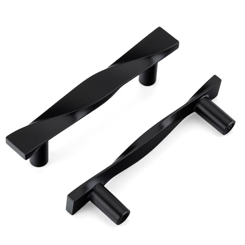 Image of Goldenwarm 10 Pack Black Cabinet Handles Matte Black Cabinet Pulls Kitchen Drawer Pulls Solid Zinc Alloy Drawer Handles 3Inch Hole Center Dresser Door Hardware