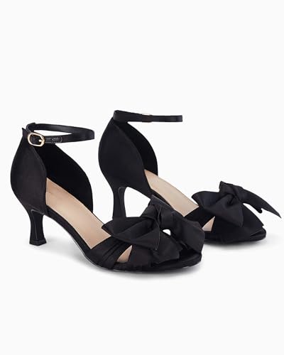 Image of Coutgo Women's Kitten Heels Bow Low Heel Sandals Open Toe Ankle Strap Party Wedding Dress Shoes
