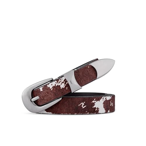 HQZBPT Women's Leather Horsehair Belt, Western Style Fashion Belt for Jeans and Dresses, Premium Textured Casual Accessories (brown, M: Fit Waist Size 32