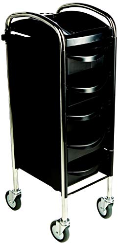Foto von Piccolo Original 6002, stabiler und langlebiger Friseur Arbeitswagen Salon Trolly Rollwagen Stapelboy mit 5 Schubladen und Rollen, Black