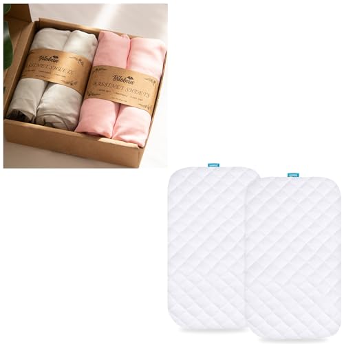 Image of Bassinet Mattress Protector, Viscose Made from Bamboo & 4 Pack Bassinet Sheets Compatible with Baby Delight Beside Me Dreamer Bassinet, Ultra Soft, Breathable and Washable