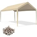 Mergrim 10' x 20' Carport Canopy Replacement Cover with Ball Bungees, 180g Heavy Duty Tarp for Most 10'x20' Carport Frame, Top Cover Only, Frame is not Included, Beige