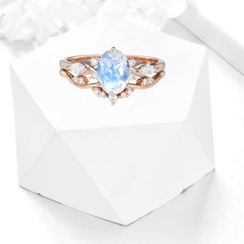 10K 14K 18K Solid Gold Oval Cut Gemstone and Moissanite Wedding Ring Sets for Women Gemstone Engagement Ring Set Bridal Promise Ring Sets Free Engraved3