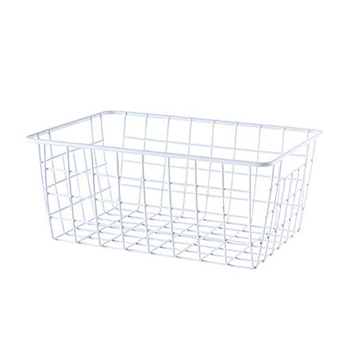 Fablcrew Panier de Rangement en métal, Paniers pour étagères avec Poignée pour Garde-Manger,Congélateur,Chambre, Cuisine ou Salle de Bain,Blanc