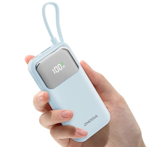 CHCCUL Portable Charger, 10,000mAh 35W Power Bank with Built-in USB-C Cable for Travel, Fast Charging Battery Pack for iPhone 16/15 Series, MacBook, Galaxy, iPad, AirPod,and More