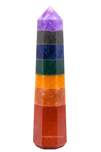 Image of Amazing Gemstone Seven Chakra Crystal Towers ~ Natural Healing Crystal Point Obelisk for Reiki Healing and Crystal Grid (2 inch to 3 inch INCH)