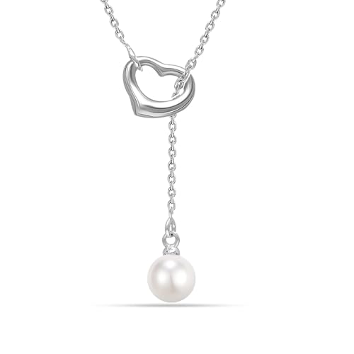 Image of LeCalla 925 Sterling Silver Pearl Necklace for Women | Pearl Pendant Necklace, CZ Adjustable Chain Necklace, Bridal Wedding Jewelry, Daily Wear Fashion Jewelry Gift for Women