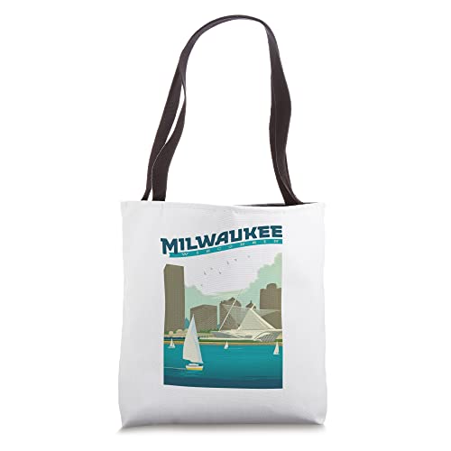 Bolso tote retro vintage con skyline de Milwaukee Wisconsin miniatura 1
