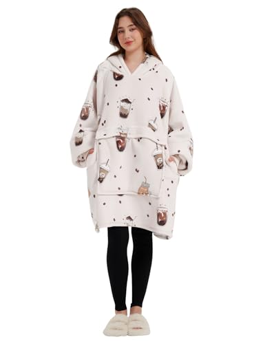 Image of KFUBUO Wearable Blanket Hoodie for Adults Sherpa All Patterns Oversized Sweatshirt Blanket with Pocket