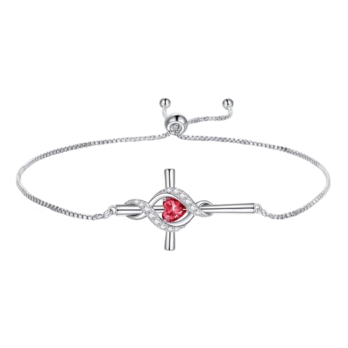 ONEFINITY Cross Bracelet for Women 925 Sterling Silver Cross Birthstone Pendant Bracelet Infinity Cross Religious Jewelry Gifts for Women