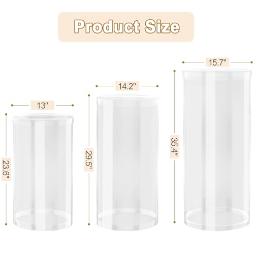 Clear Cylinder Pedestal Stands for Party- 3 Pieces , Large White Cake Pedestal Stand, Pedestal Display Plinth Pillars for Wedding Ceremony Birthday Party Art Decor--35.4''(L),29.5''(M),23.6''(S)