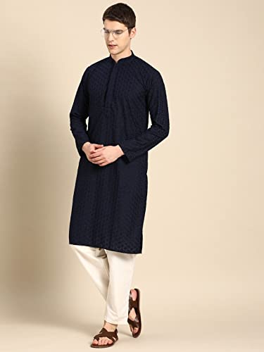 Image of Rajubhai Hargovindas Men Pure Cotton Chikankari Embroidered Straight Kurta