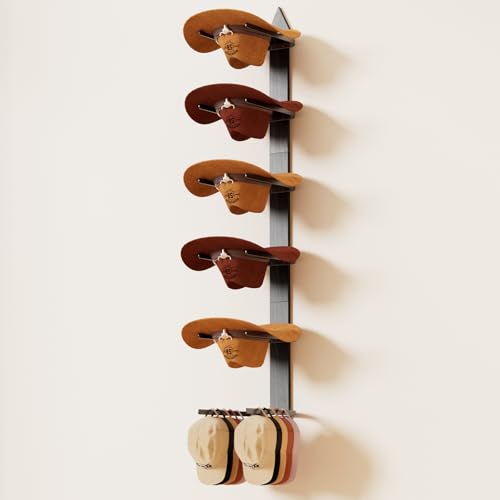 Cowboy Hat Rack for Wall, Cowboy Hat Holder Wall Mount Holds up to 6 Hats, Wooden Western Rustic Metal Hat-Organizer with Arrow Sign Board, Display and Decor Rack for Fedora, Sun Hats,Baseball Caps - image 1