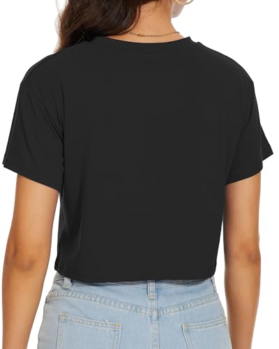 Image of Womens Summer Crop Tops Short Sleeve Round Neck T-Shirts Loose Fit Casual Blouse 2026