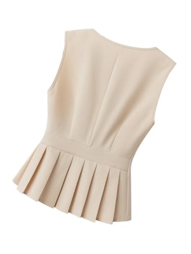 GORGLITTER Women's Sleeveless Button Up Vest Ruffle Hem V Neck Dressy Blazers Jackets2