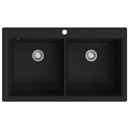vidaXL Built-in Sink with 2 Basins Granite Black Bowl Dishwasher