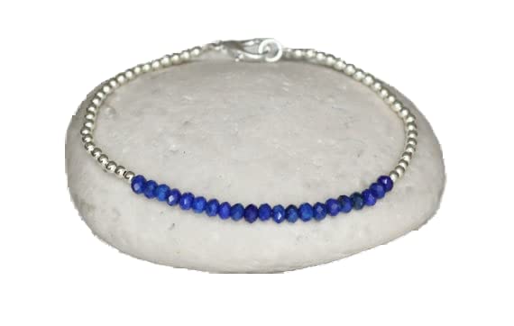 Bracelet perles rondelles en lapis lazuli véritable de 7 pouces