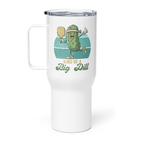 Kind Of A Big Dill - Retro Pickleball Themed Travel Mug with Handle - Great Funny Pickle Gift Idea Cover
