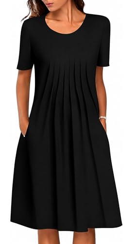 Image of LOVESHOOT Womens Summer Midi Dress 2026 Casual Short Sleeve A Line Dress with Pockets Evening Wedding Guest Work