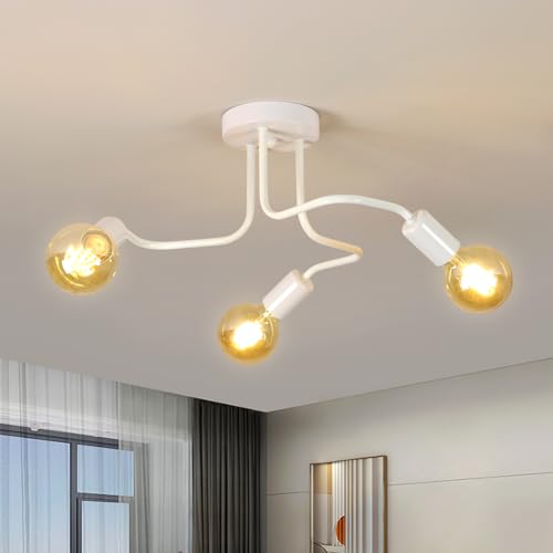Comely 3 Luci Plafoniera Industriale, Design creativo curvo Lampada da Soffitto E27, Lampadario Moderna per Cucina Camera da letto Soggiorno, White, Dia 42cm (senza Bulbo)