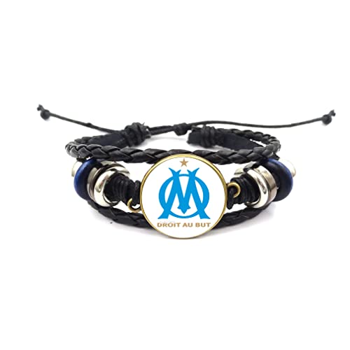 Kovake Bracelet en cuir pour homme et femme, Ligue française de football, Cadeau d'anniversaire et de Noël pour les fans de football (Olympique de Marseille)