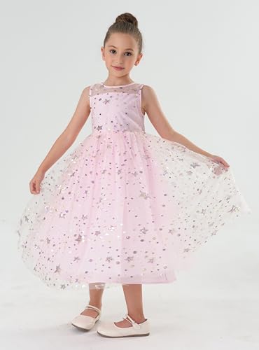2Bunnies Girls’ Sparkle Star Mesh Illusion Neck A-Line Tulle Maxi Dress4