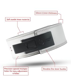 Image of 13mm Lever Belt - White Leather Weightlifting Belt with Black Buckle - Powerlifting Gym Belt for Men & Women - Heavy-Duty - Men & Women (White Belt Black Buckle, M)