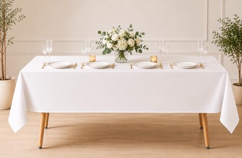 White Rectangular Tablecloth 230cm x 110cm (91 x 43 inches) Durable Fabric for Dining and Events 1 Pack. White. Good quality for weddings Hotels etc