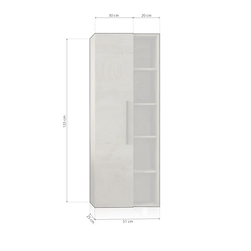 duehome | Columna de Baño Suspendido 1 Puerta con Estantes, Mueble Lavabo, Modelo Sense, Acabado en Color Roble Alaska, Medidas: 51 cm (Largo) x 135 cm (Alto) x 25 cm (Fondo) - imagen 3