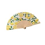 JSGHGDF Handfächer aus Holzstoff mit Zitronen- oder Kirschen-Druck, 17,8 cm, zusammenklappbar, für Tanzveranstaltungen und Wandkunst, tragbarer Holzstoff