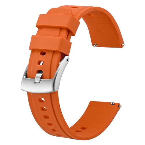 BISONSTRAP Flexible Correa de Silicona 22mm, Correa de Reloj Caucho de Liberación Rápida para Hombre y Mujer, Naranja con Hebilla Plateada
