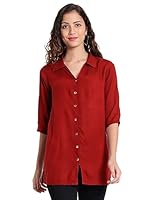 Indietoga Women's Plus Size Casual Rayon Longline Shirt Tops (10001420_Maroon Solid_5XL)