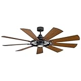 KICHLER 65 inch Gentry LED Ceiling Fan in Distressed Black with Reversible Blades, Extra Large