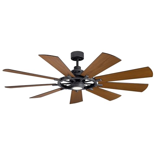 KICHLER 65 inch Gentry LED Ceiling Fan in Distressed Black with Reversible Blades, Extra Large
