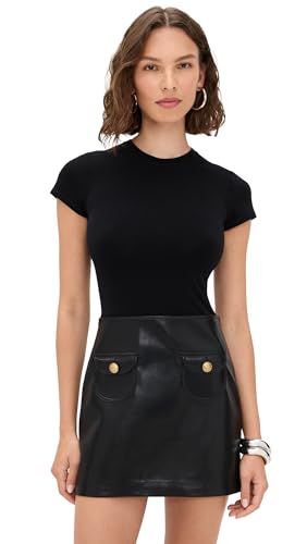 alice + olivia Women's Sydney Vegan Leather A Line Dress with Pocket Detail