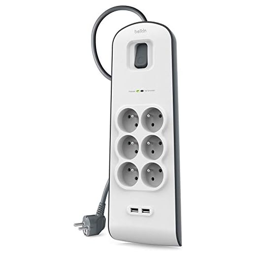 Belkin - BSV604ca2M - Multiprise/Parafoudre 6 Prises avec 2 Ports USB Intégrés - Cordon de 2m - Blanc (Protection jusqu'à 650 joules)