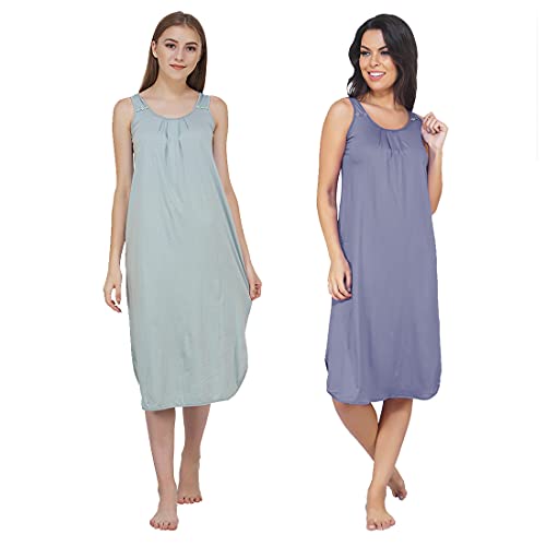 Image of BLAZON Women's Cotton Hosiery Solid Maxi Nighty Slip (Pack of 2) Available Sizes: S, M, L, XL, 2XL, 3XL, 4XL, 5XL