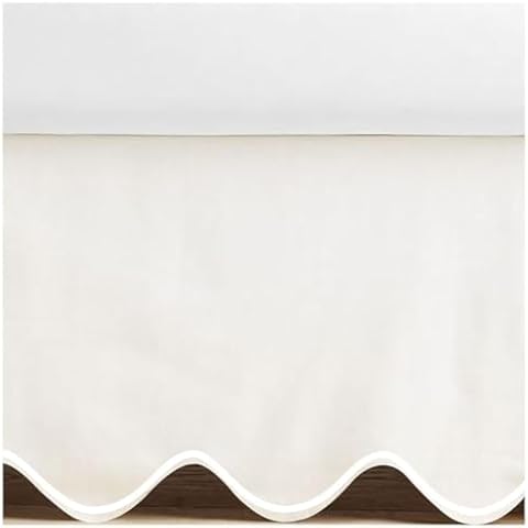Luxurious Collections White 100% Cotton Sateen Crib skirt 28""X52""+16"" Drop scalloped Embroidery with split corners ; 4-sided skirt fits around The entire crib White Scalloped Cover