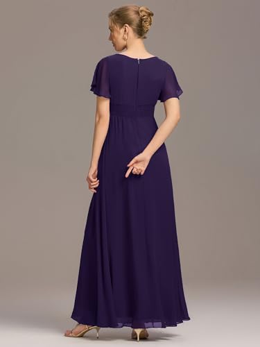 Image of Ever-Pretty Women's Spring Elegant Round Neck Short Sleeve Chiffon Empire Waist Floor Length Formal Dresses Bridesmaid Dress
