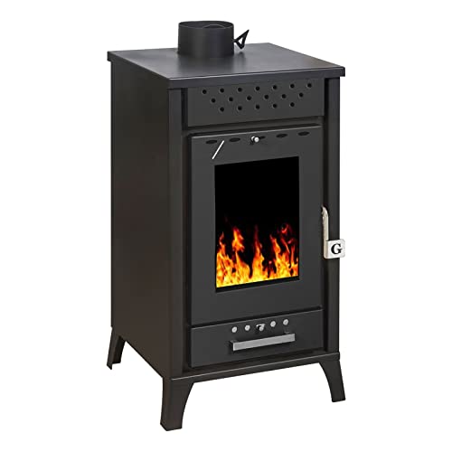 Stufa a legna/Termocamino in Acciaio e Ghisa Potenza nominale 15 kW - Dimensioni esterne 91 x 48,5 x 45,5 cm - Peso 91 kg - Mod. Kolumbo (Cod. 5830)