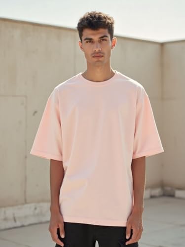 Image of Nobero 100% Cotton Oversized T Shirts for Men Stylish | Oversized Fit | Solid T Shirts for Men 180 GSM Combed Cotton | Round Neck Half Sleeve