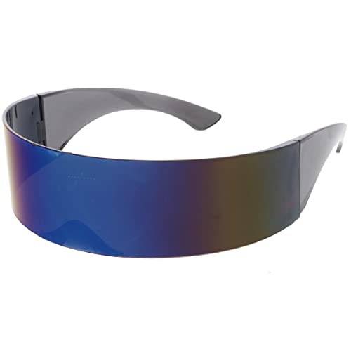 Image of zeroUV - 80s Futuristic Cyclops Cyberpunk Visor Sunglasses with Semi Translucent Mirrored Lens Shield Sunglasses