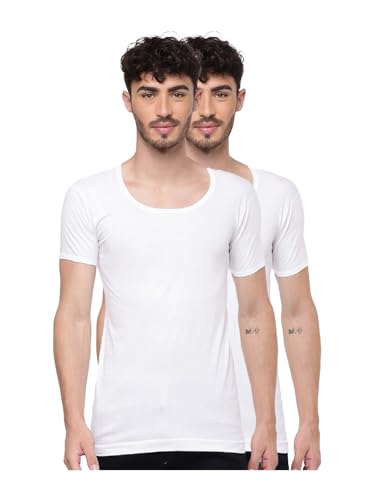 Image of RAMRAJ COTTON Men's White Round Neck Half Sleeves Cotton Undershirt /Banian /Vest|Mositure Soft Absorbant Innerwear