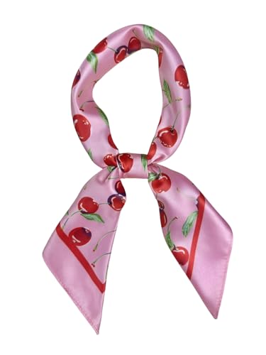 WDIRARA Women's Cherry Print Hair Scarf Bandana Square Head Wraps Headscarf